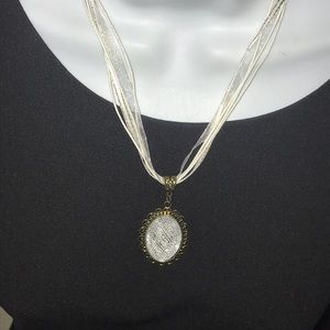 New Victorian style necklace w white ribbon chain
